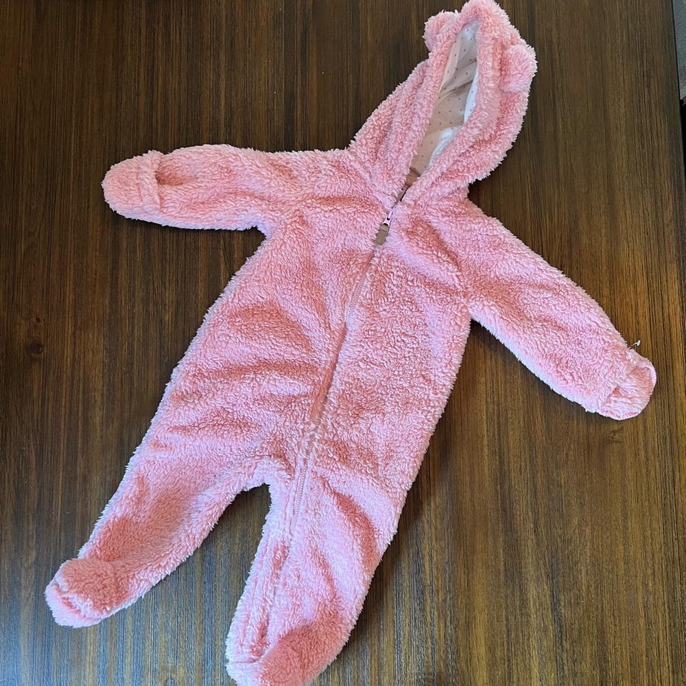 BABY GIRL PINK FAUX FUR BEAR SUIT ONESIE PAJAMA CUTE FASHION FALL 9 MONTHS